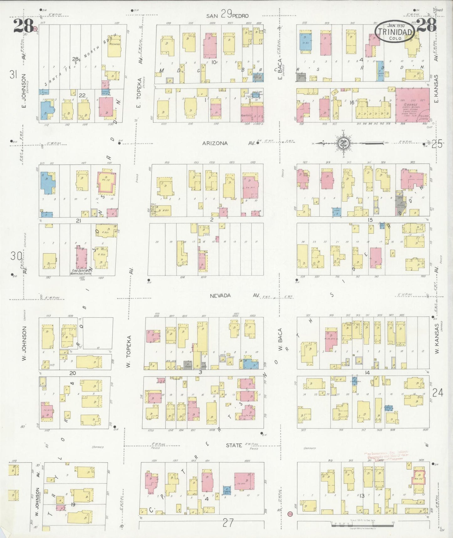 Sanborn Fire Insurance Map from Trinidad, Las Animas County, Colorado (1930), Sheet #0028 - Complete Map Set gallery image, historic Sanborn map, vintage wall art, Colorado Colorado