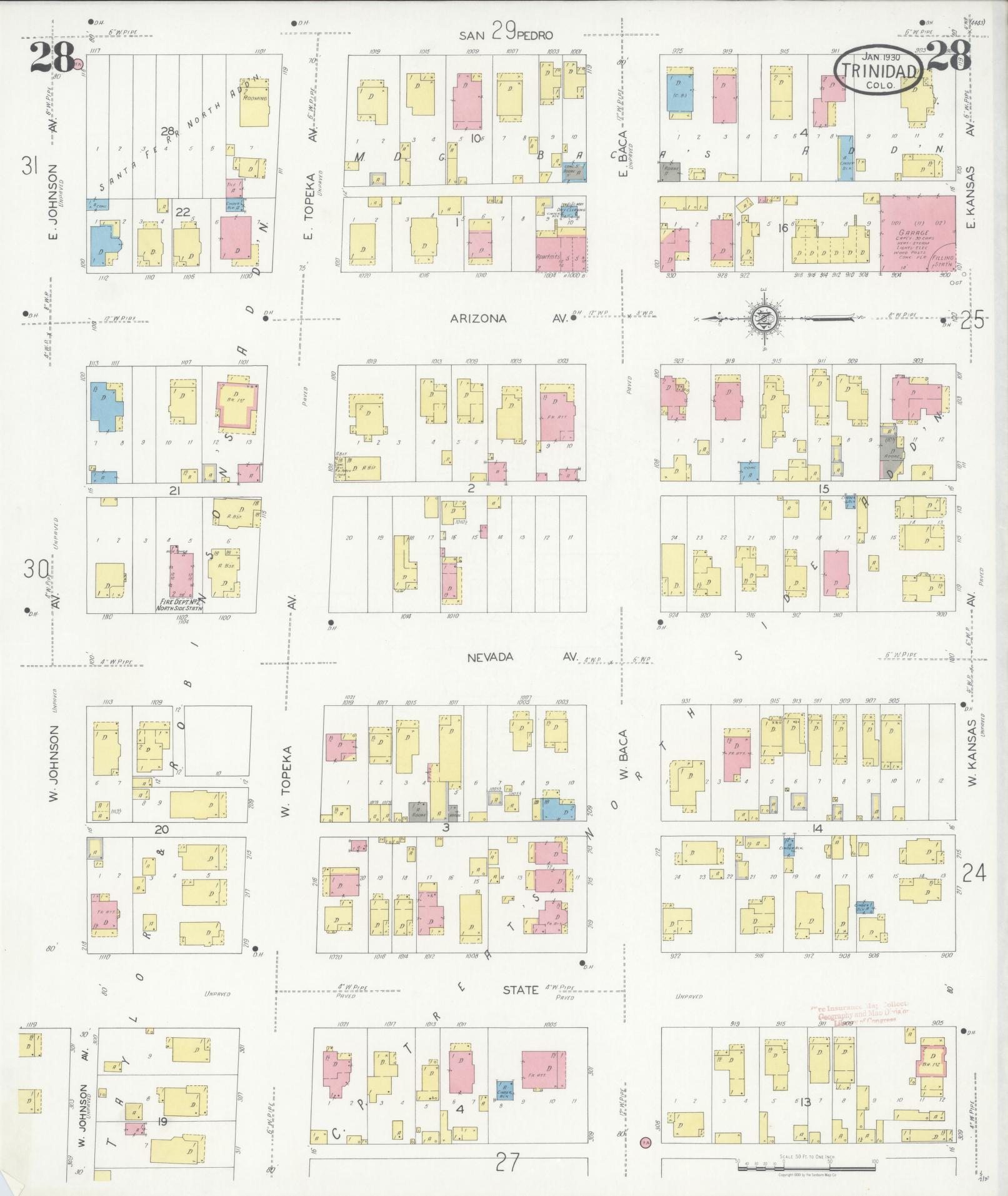 Sanborn Fire Insurance Map from Trinidad, Las Animas County, Colorado (1930), Sheet #0028 - Complete Map Set gallery image, historic Sanborn map, vintage wall art, Colorado Colorado