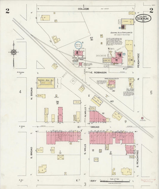 Sanborn Fire Insurance Map from Doerun, Colquitt County, Georgia (1924), Sheet #0002 - Historic Sanborn Fire Insurance Map Print, vintage old map wall art, antique decor, genealogy gift, Georgia Georgia map