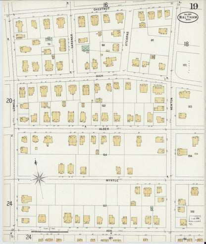 Sanborn Fire Insurance Map from Waltham, Middlesex County, Massachusetts (1897), Sheet #0019 - Complete Map Set gallery image, historic Sanborn map, vintage wall art, Massachusetts Massachusetts