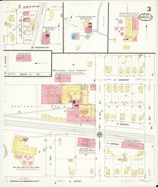Sanborn Fire Insurance Map from Fairfield, Jefferson County, Iowa (1913), Sheet #0003 - Historic Sanborn Fire Insurance Map Print, vintage old map wall art