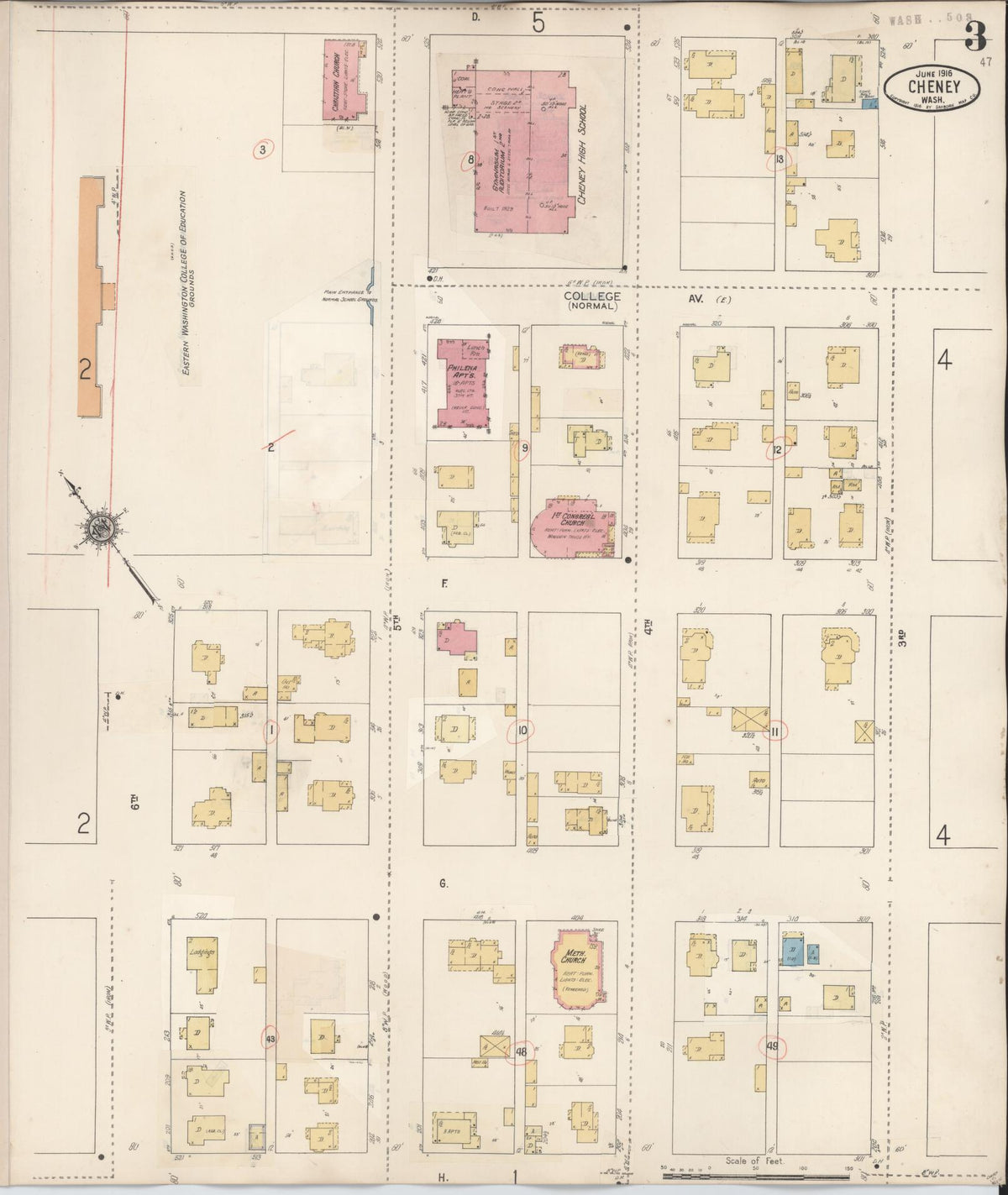 Sanborn Fire Insurance Map from Cheney, Spokane County, Washington (1939), Sheet #0003 - Historic Sanborn Fire Insurance Map Print, vintage old map wall art, antique decor, genealogy gift, Washington Washington map