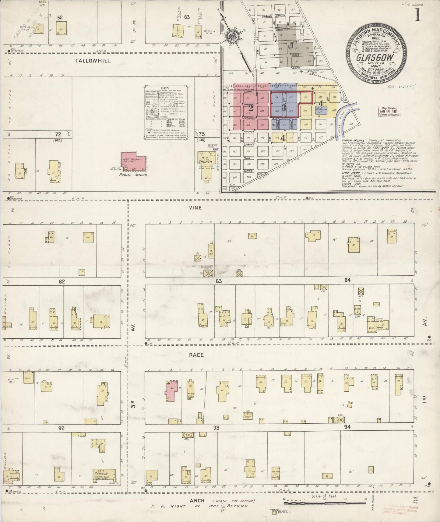 Sanborn Fire Insurance Map from Glasgow, Valley County, Montana. (1910) – Historic Sanborn Fire Insurance Map Print