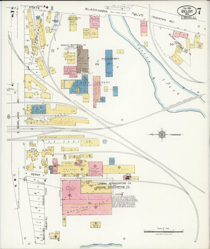 Sanborn Fire Insurance Map from Beloit, Rock County, Wisconsin (1926), Sheet #0007 - Historic Sanborn Fire Insurance Map Print, vintage old map wall art, antique decor, genealogy gift, Wisconsin Wisconsin map