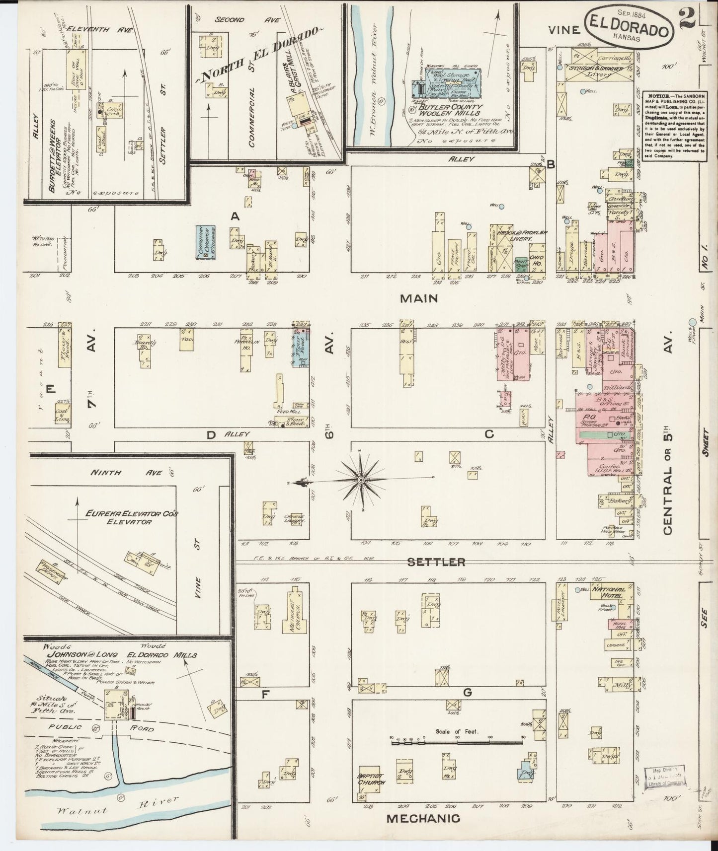 Sanborn Fire Insurance Map from El Dorado, Butler County, Kansas (1884), Sheet #0002 - Complete Map Set gallery image, historic Sanborn map, vintage wall art, Kansas Kansas