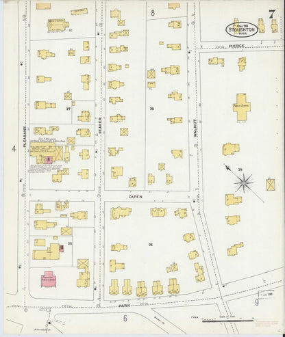 Sanborn Fire Insurance Map from Stoughton, Norfolk County, Massachusetts (1906), Sheet #0007 - Historic Sanborn Fire Insurance Map Print, vintage old map wall art, antique decor, genealogy gift, Massachusetts Massachusetts map