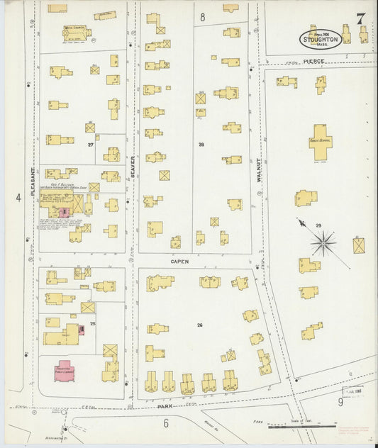 Sanborn Fire Insurance Map from Stoughton, Norfolk County, Massachusetts (1906), Sheet #0007 - Historic Sanborn Fire Insurance Map Print, vintage old map wall art, antique decor, genealogy gift, Massachusetts Massachusetts map