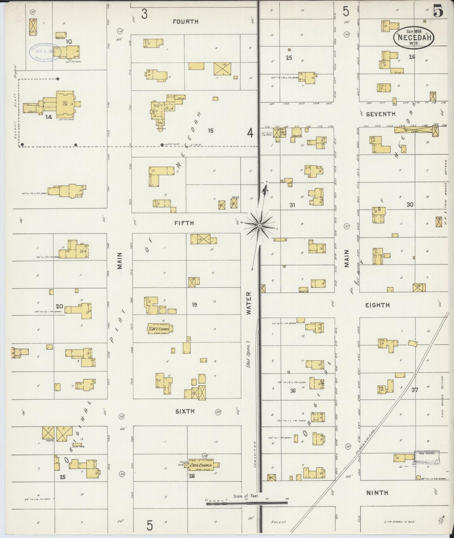 Sanborn Fire Insurance Map from Necedah, Juneau County, Wisconsin (1898), Sheet #0005 - Historic Sanborn Fire Insurance Map Print, vintage old map wall art, antique decor, genealogy gift, Wisconsin Wisconsin map
