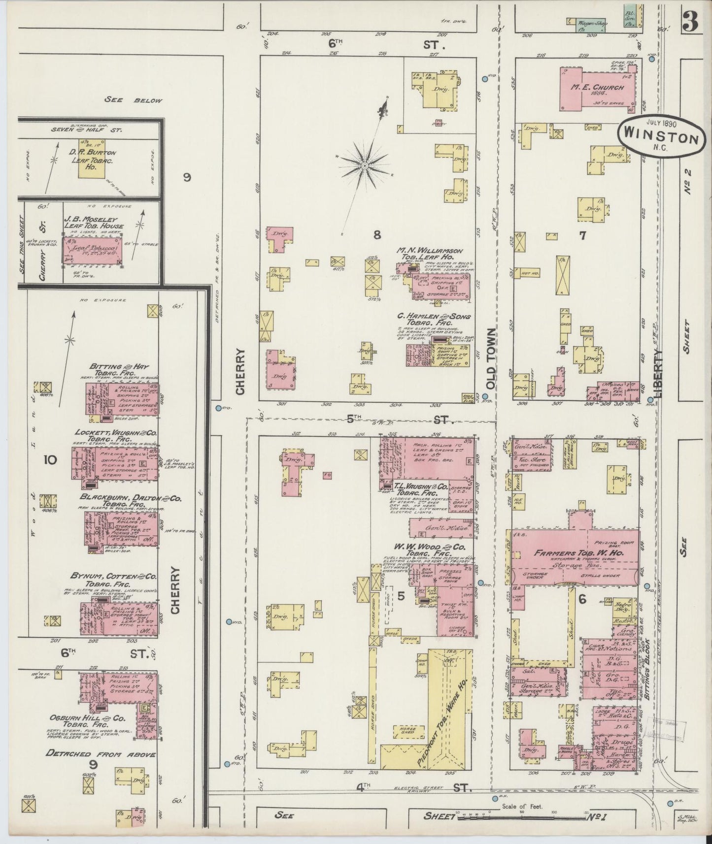 Sanborn Fire Insurance Map from Winston-Salem, Forsyth County, North Carolina (1890), Sheet #0003 - Complete Map Set gallery image, historic Sanborn map, vintage wall art, North Carolina North Carolina