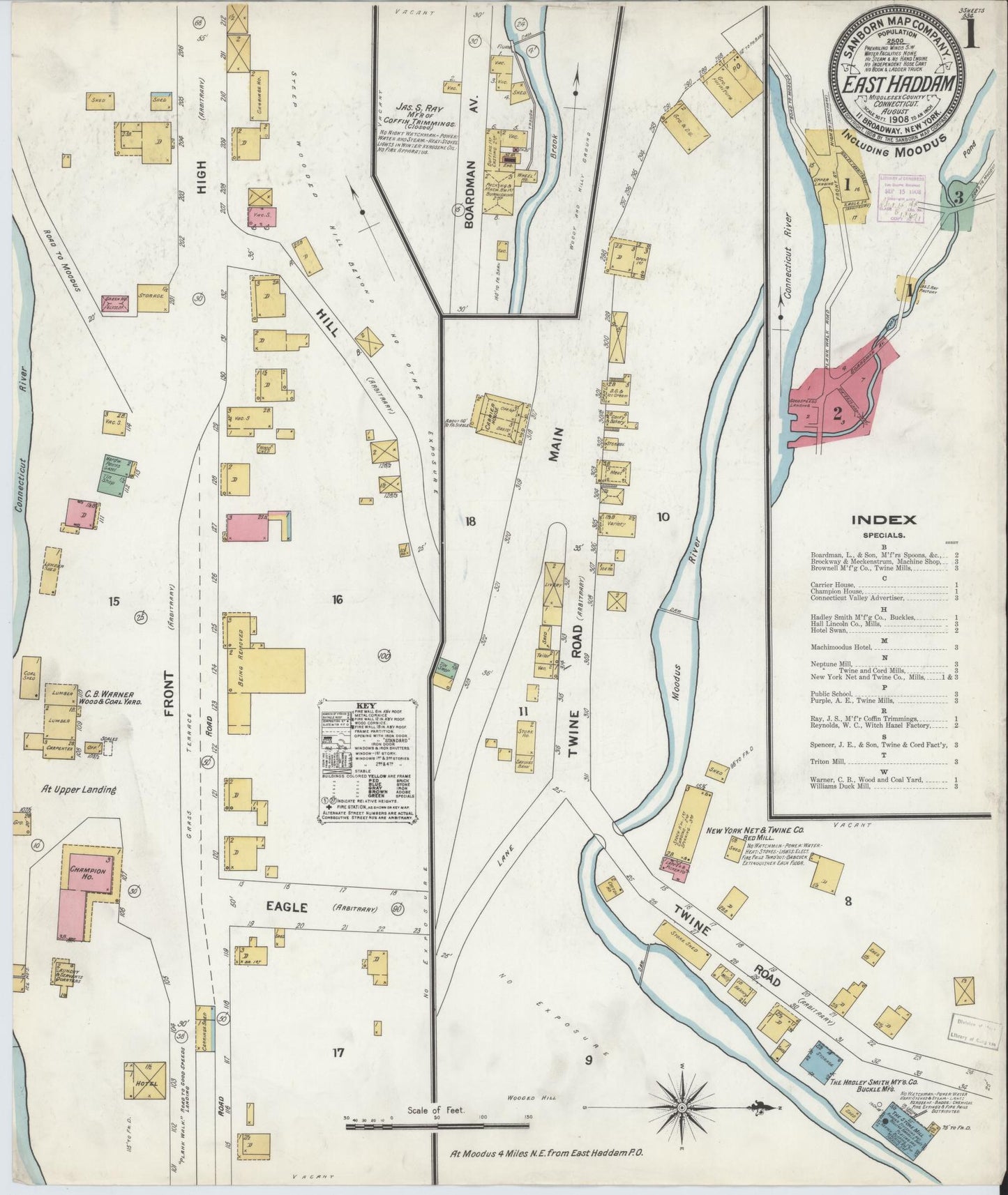 Sanborn Fire Insurance Map from East Haddam, Middlesex County, Connecticut (1908), Sheet #0001 - Complete Map Set gallery image, historic Sanborn map, vintage wall art, Connecticut Connecticut