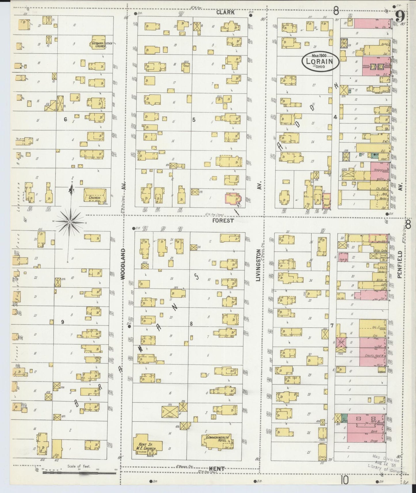 Sanborn Fire Insurance Map from Lorain, Lorain County, Ohio (1900), Sheet #0009 - Historic Sanborn Fire Insurance Map Print, vintage old map wall art, antique decor, genealogy gift, Ohio Ohio map