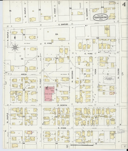 Sanborn Fire Insurance Map from Ishpeming, Marquette County, Michigan (1897), Sheet #0004 - Complete Map Set gallery image, historic Sanborn map, vintage wall art, Michigan Michigan