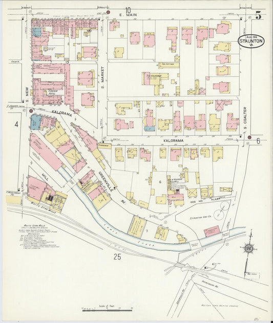 Sanborn Fire Insurance Map from Staunton, Independent Cities, Virginia (1914), Sheet #0005 - Historic Sanborn Fire Insurance Map Print, vintage old map wall art, antique decor, genealogy gift, Virginia Virginia map