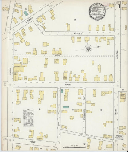 Sanborn Fire Insurance Map from Lisbon Falls, Androscoggin County, Maine (1892), Sheet #0001 - Complete Map Set gallery image, historic Sanborn map, vintage wall art, Maine Maine