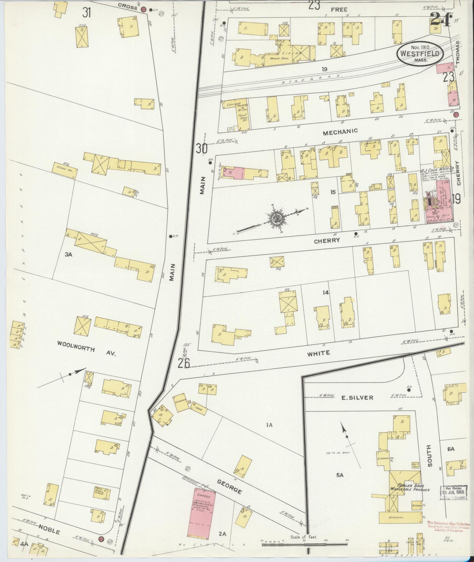 Sanborn Fire Insurance Map from Westfield, Hampden County, Massachusetts (1910), Sheet #0024 - Historic Sanborn Fire Insurance Map Print, vintage old map wall art, antique decor, genealogy gift, Massachusetts Massachusetts map