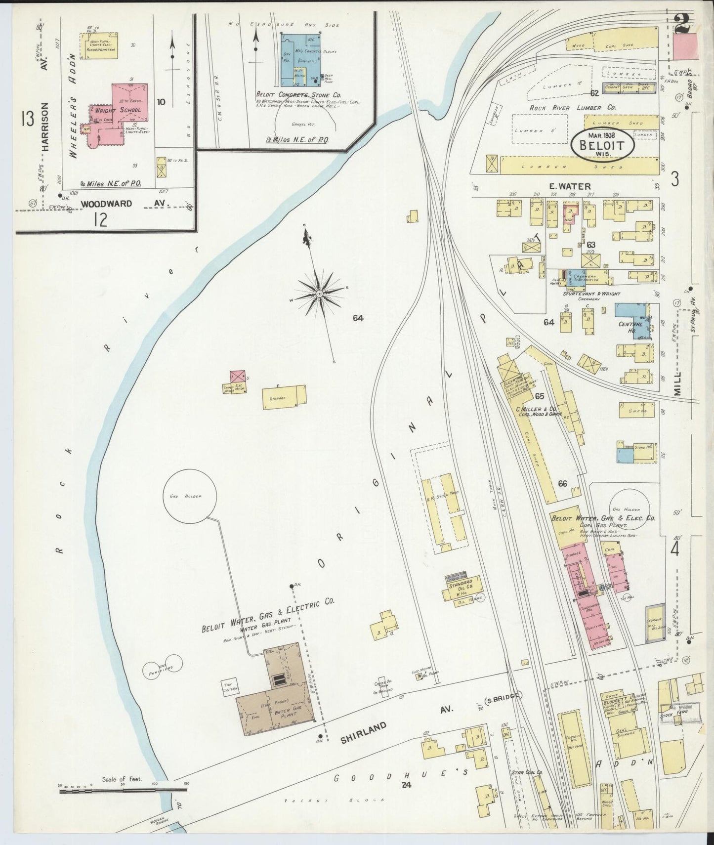 Sanborn Fire Insurance Map from Beloit, Rock County, Wisconsin (1908), Sheet #0002 - Historic Sanborn Fire Insurance Map Print, vintage old map wall art, antique decor, genealogy gift, Wisconsin Wisconsin map