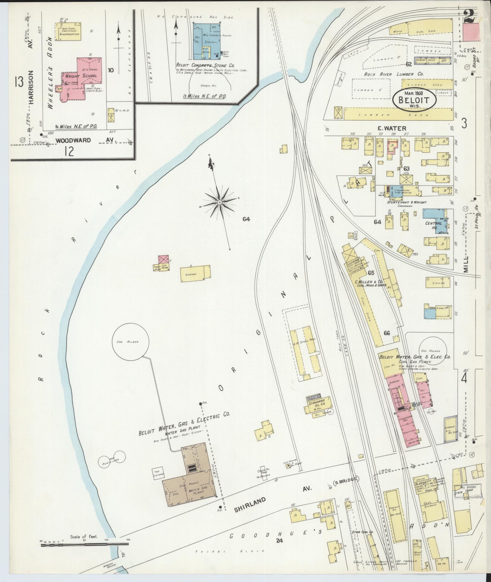 Sanborn Fire Insurance Map from Beloit, Rock County, Wisconsin (1908), Sheet #0002 - Historic Sanborn Fire Insurance Map Print, vintage old map wall art, antique decor, genealogy gift, Wisconsin Wisconsin map