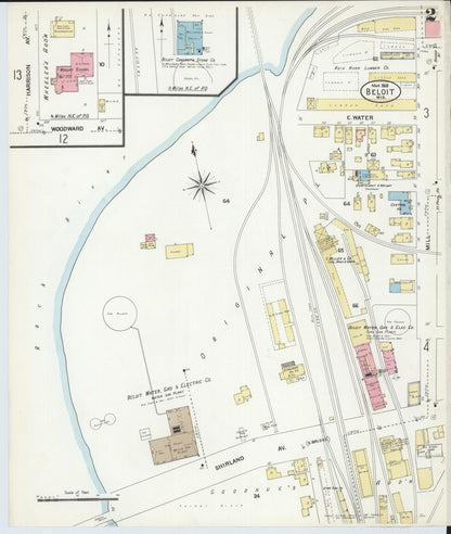 Sanborn Fire Insurance Map from Beloit, Rock County, Wisconsin (1908), Sheet #0002 - Historic Sanborn Fire Insurance Map Print, vintage old map wall art, antique decor, genealogy gift, Wisconsin Wisconsin map