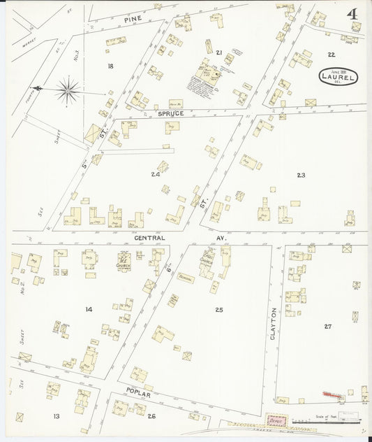 Sanborn Fire Insurance Map from Laurel, Sussex County, Delaware (1891), Sheet #0004 - Historic Sanborn Fire Insurance Map Print, vintage old map wall art, antique decor, genealogy gift, Delaware Delaware map