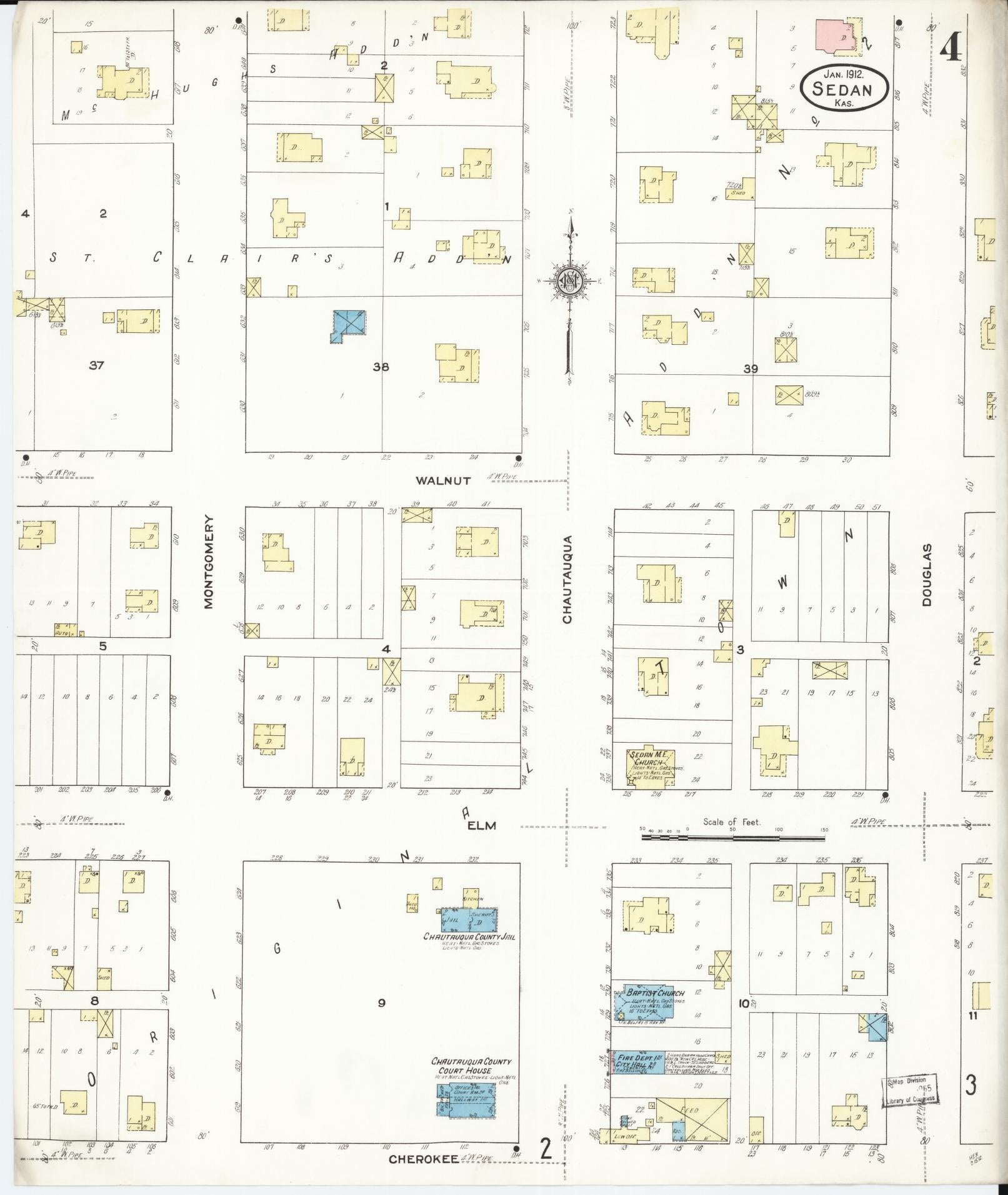Sanborn Fire Insurance Map from Sedan, Chautauqua County, Kansas (1912), Sheet #0004 - Complete Map Set gallery image, historic Sanborn map, vintage wall art, Kansas Kansas