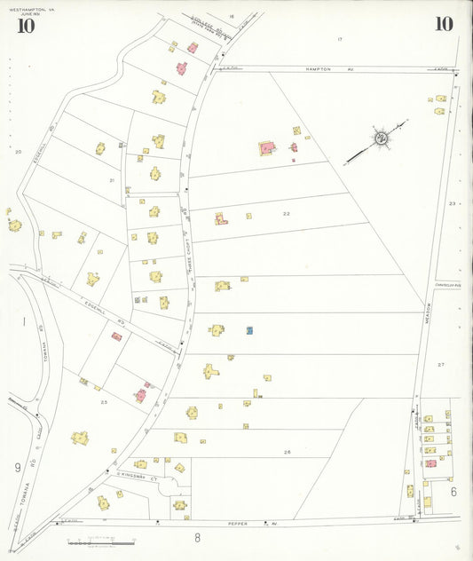 Sanborn Fire Insurance Map from Westhampton, Henrico County, Virginia (1931), Sheet #0010 - Historic Sanborn Fire Insurance Map Print, vintage old map wall art, antique decor, genealogy gift, Virginia Virginia map