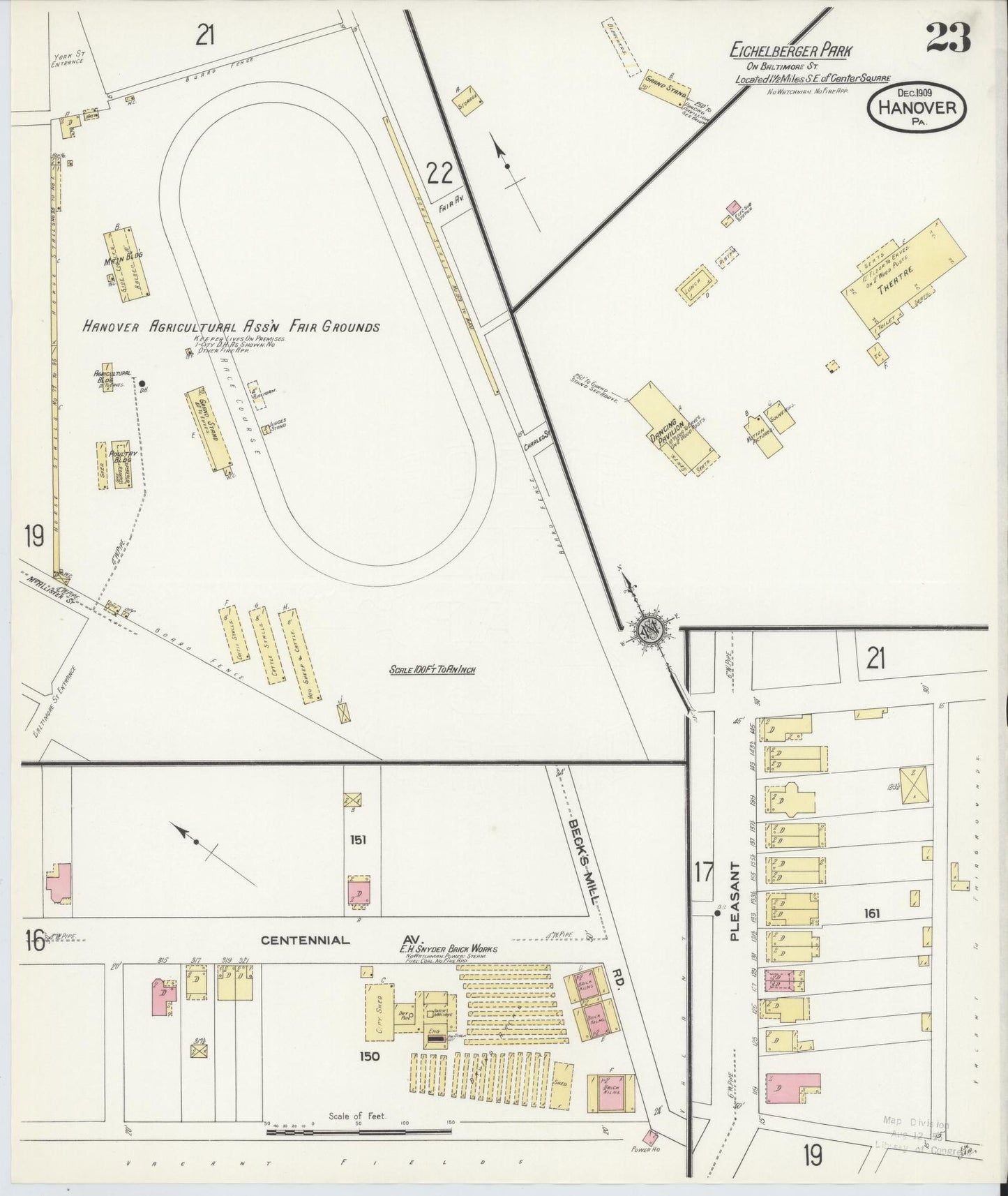 Sanborn Fire Insurance Map from Hanover, York County, Pennsylvania (1909), Sheet #0023 - Historic Sanborn Fire Insurance Map Print, vintage old map wall art, antique decor, genealogy gift, Pennsylvania Pennsylvania map