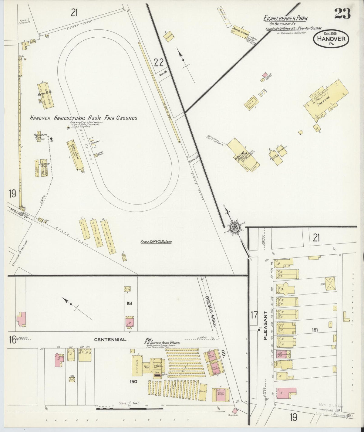 Sanborn Fire Insurance Map from Hanover, York County, Pennsylvania (1909), Sheet #0023 - Historic Sanborn Fire Insurance Map Print, vintage old map wall art, antique decor, genealogy gift, Pennsylvania Pennsylvania map