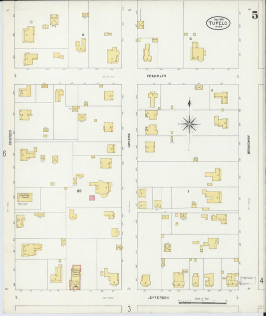 Sanborn Fire Insurance Map from Tupelo, Lee County, Mississippi (1903), Sheet #0005 - Historic Sanborn Fire Insurance Map Print, vintage old map wall art, antique decor, genealogy gift, Mississippi Mississippi map