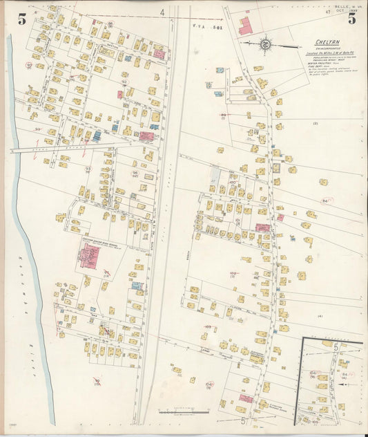 Sanborn Fire Insurance Map from Belle, Kanawha County, West Virginia (1943), Sheet #0005 - Historic Sanborn Fire Insurance Map Print, vintage old map wall art, antique decor, genealogy gift, West Virginia West Virginia map
