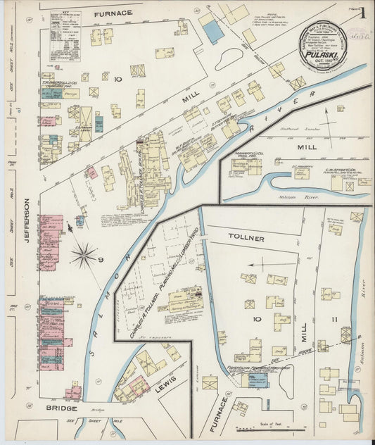 Sanborn Fire Insurance Map from Pulaski, Oswego County, New York (1885), Sheet #0001 - Historic Sanborn Fire Insurance Map Print, vintage old map wall art, antique decor, genealogy gift, New York New York map