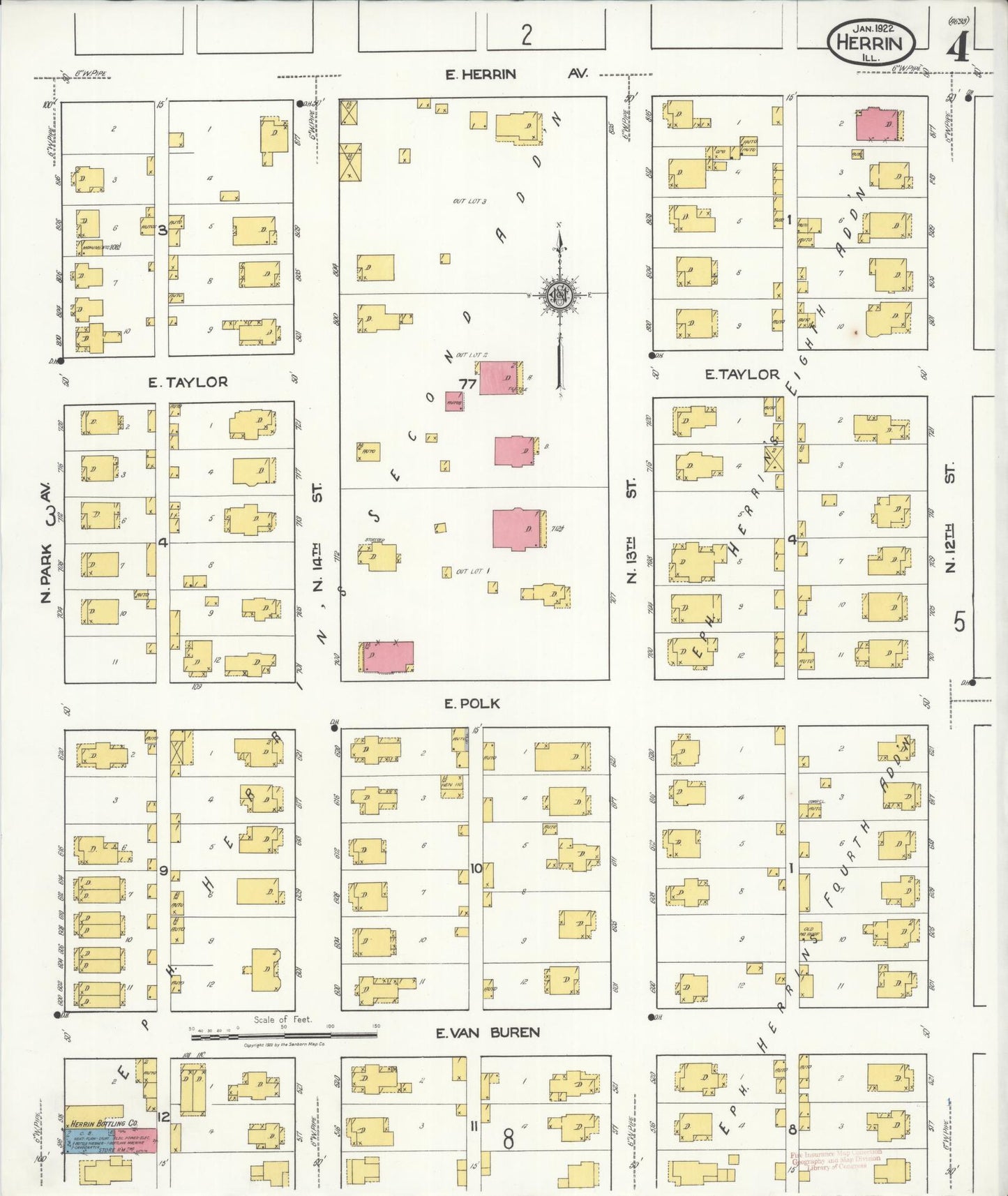 Sanborn Fire Insurance Map from Herrin, Williamson County, Illinois (1922), Sheet #0004 - Complete Map Set gallery image, historic Sanborn map, vintage wall art, Illinois Illinois