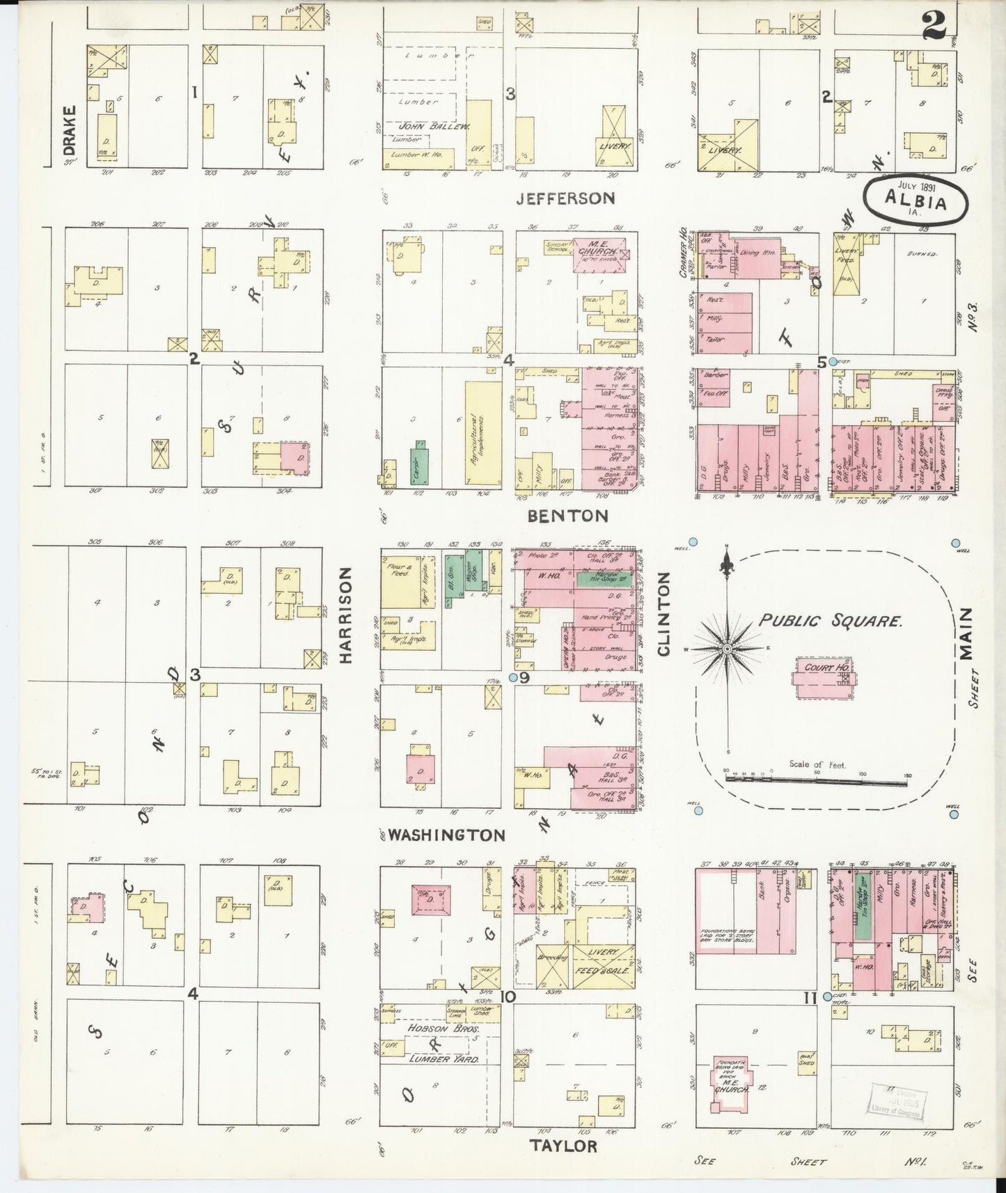 Sanborn Fire Insurance Map from Albia, Monroe County, Iowa (1891), Sheet #0002 - Historic Sanborn Fire Insurance Map Print