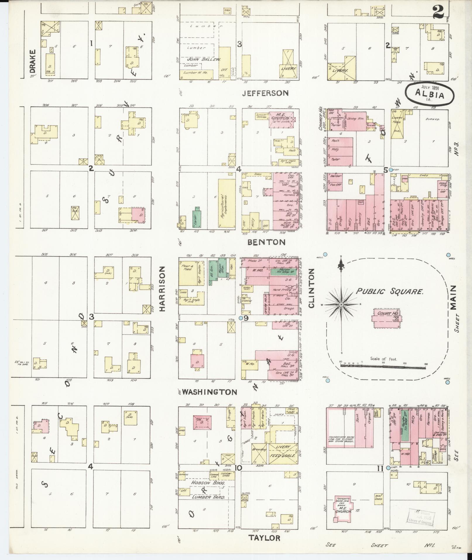 Sanborn Fire Insurance Map from Albia, Monroe County, Iowa (1891), Sheet #0002 - Historic Sanborn Fire Insurance Map Print