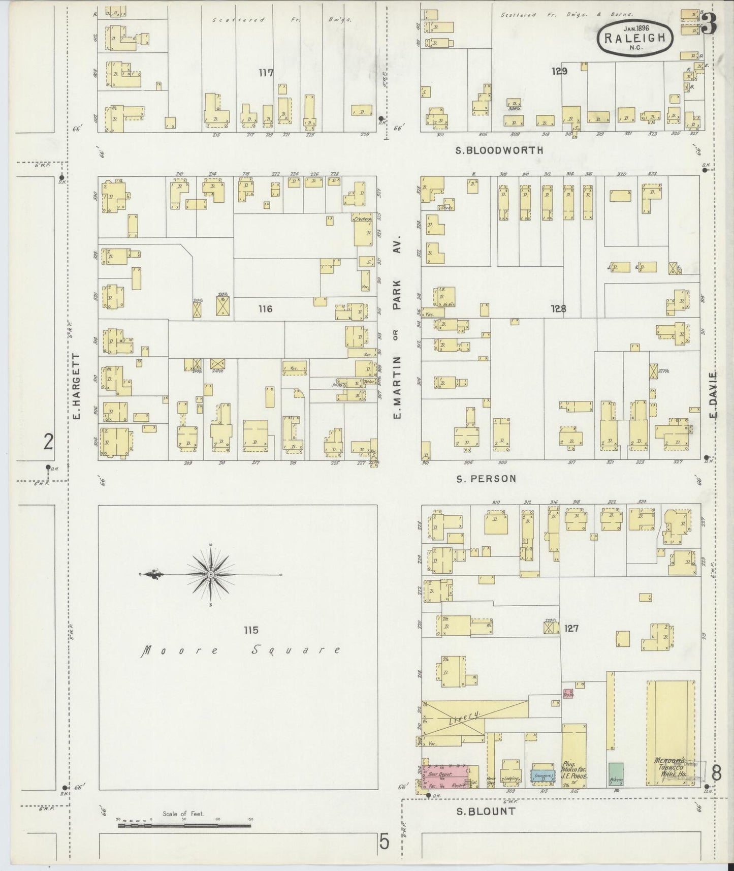 Sanborn Fire Insurance Map from Raleigh, Wake County, North Carolina (1896), Sheet #0003 - Complete Map Set gallery image, historic Sanborn map, vintage wall art, North Carolina North Carolina