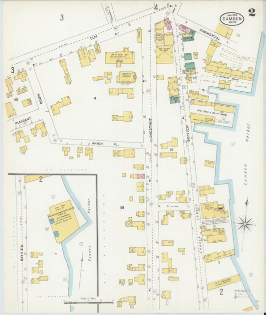 Sanborn Fire Insurance Map from Camden, Knox County, Maine (1904), Sheet #0002 - Historic Sanborn Fire Insurance Map Print, vintage old map wall art, antique decor, genealogy gift, Maine Maine map