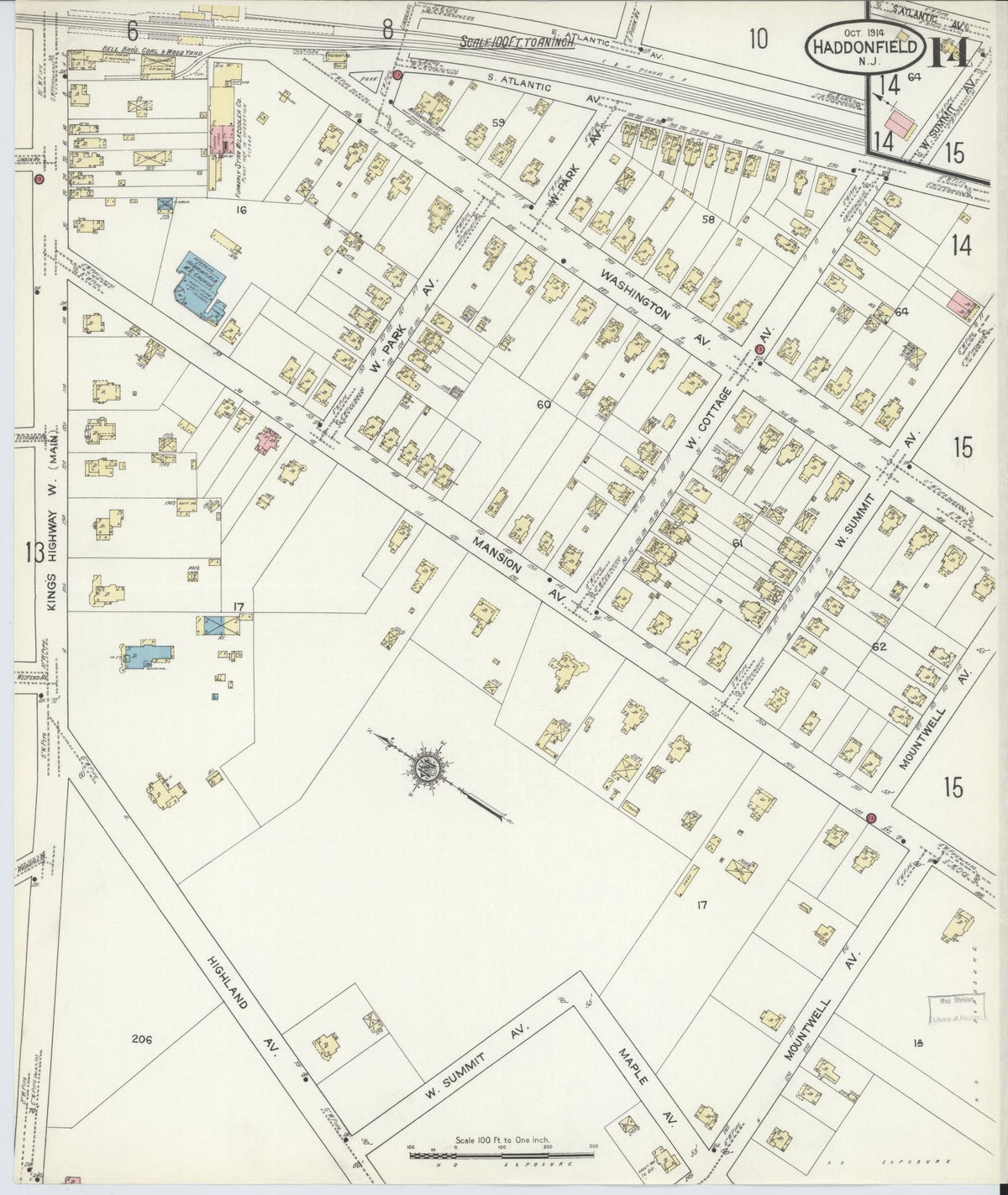 Sanborn Fire Insurance Map from Haddonfield, Camden County, New Jersey (1914), Sheet #0014 - Complete Map Set gallery image, historic Sanborn map, vintage wall art, New Jersey New Jersey