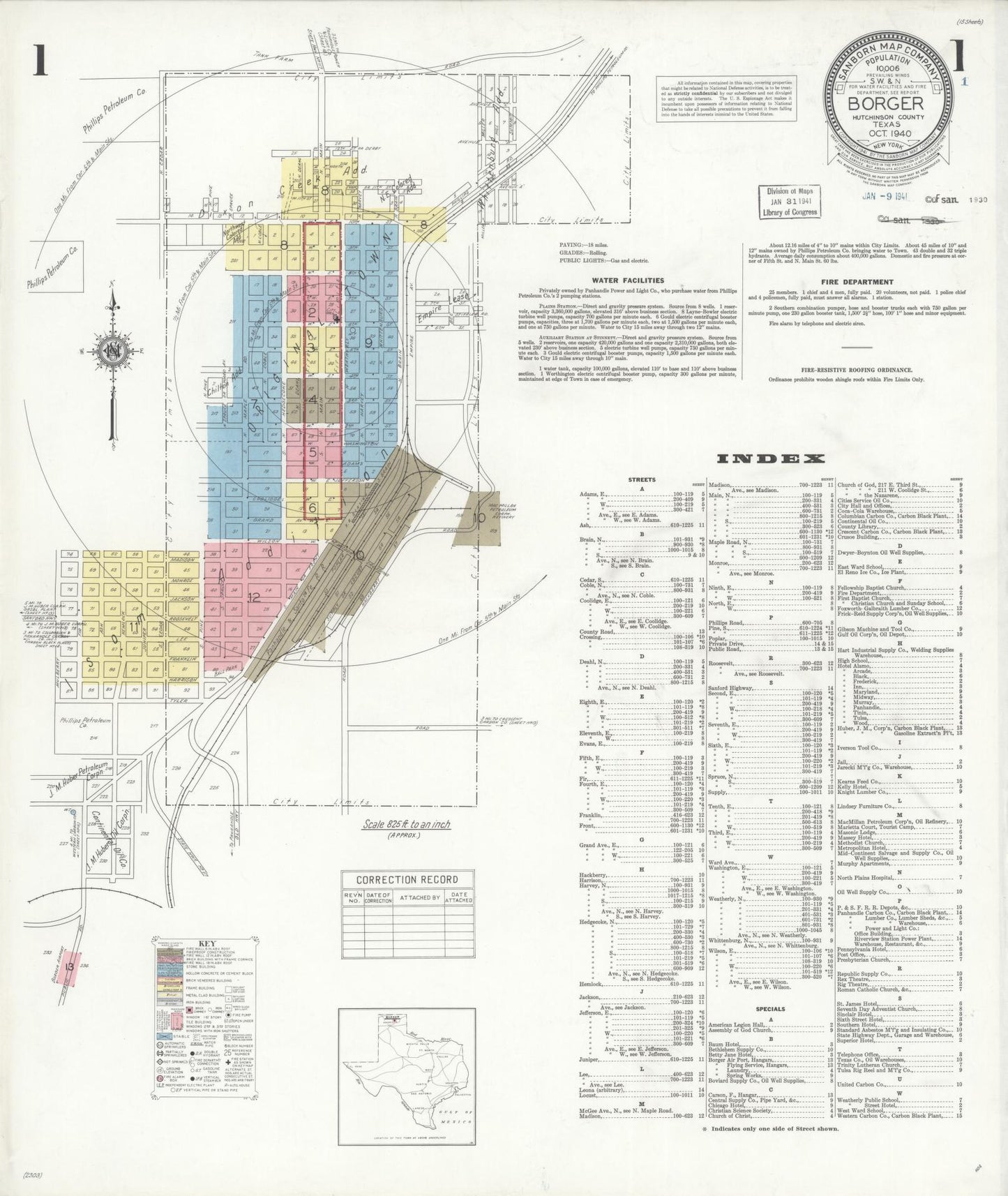 Sanborn Fire Insurance Map from Borger, Hutchinson County, Texas (1940), Sheet #0001 - Historic Sanborn Fire Insurance Map Print, vintage old map wall art, antique decor, genealogy gift, Texas Texas map