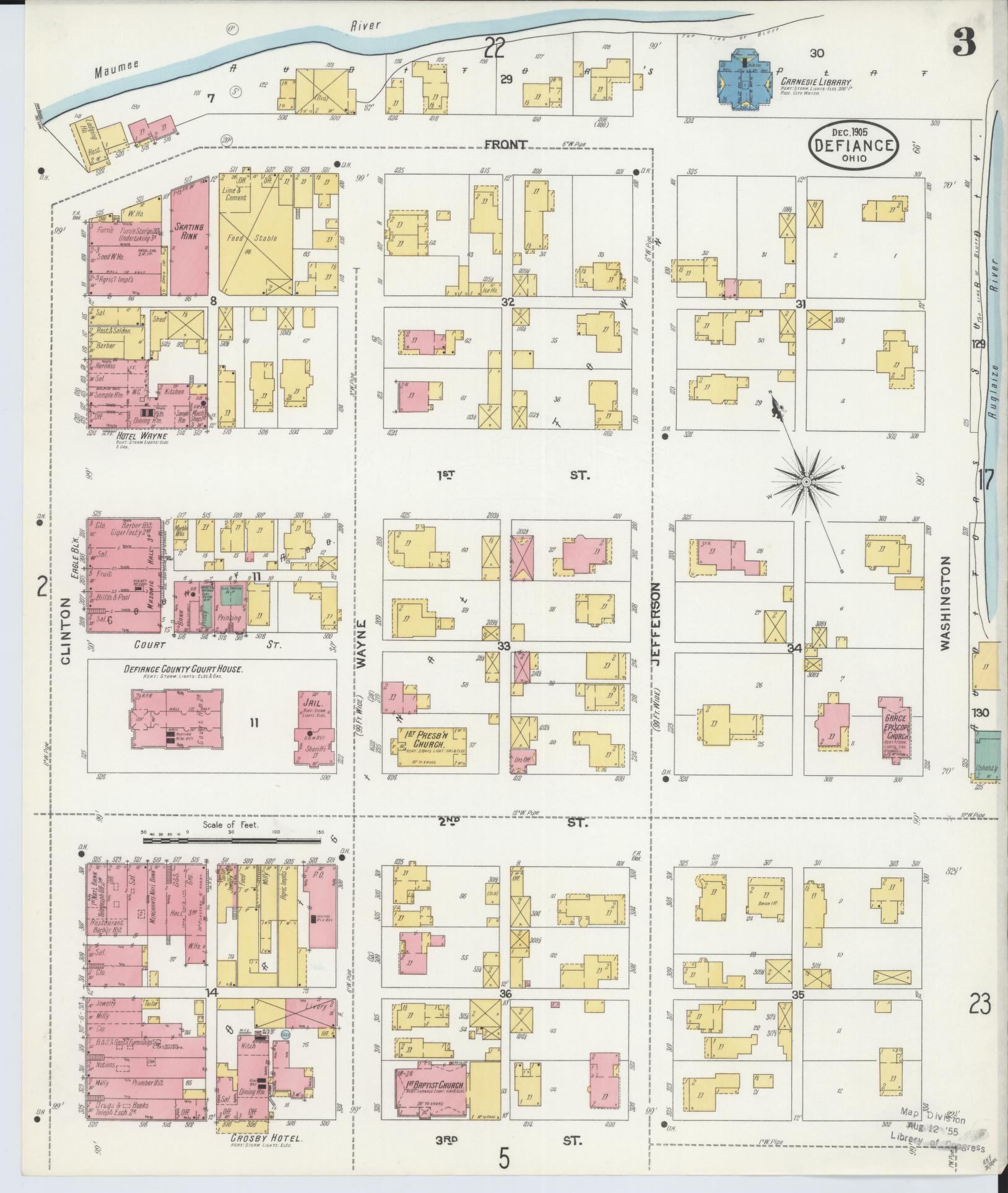 Sanborn Fire Insurance Map from Defiance, Defiance County, Ohio (1905), Sheet #0003 - Historic Sanborn Fire Insurance Map Print, vintage old map wall art, antique decor, genealogy gift, Ohio Ohio map
