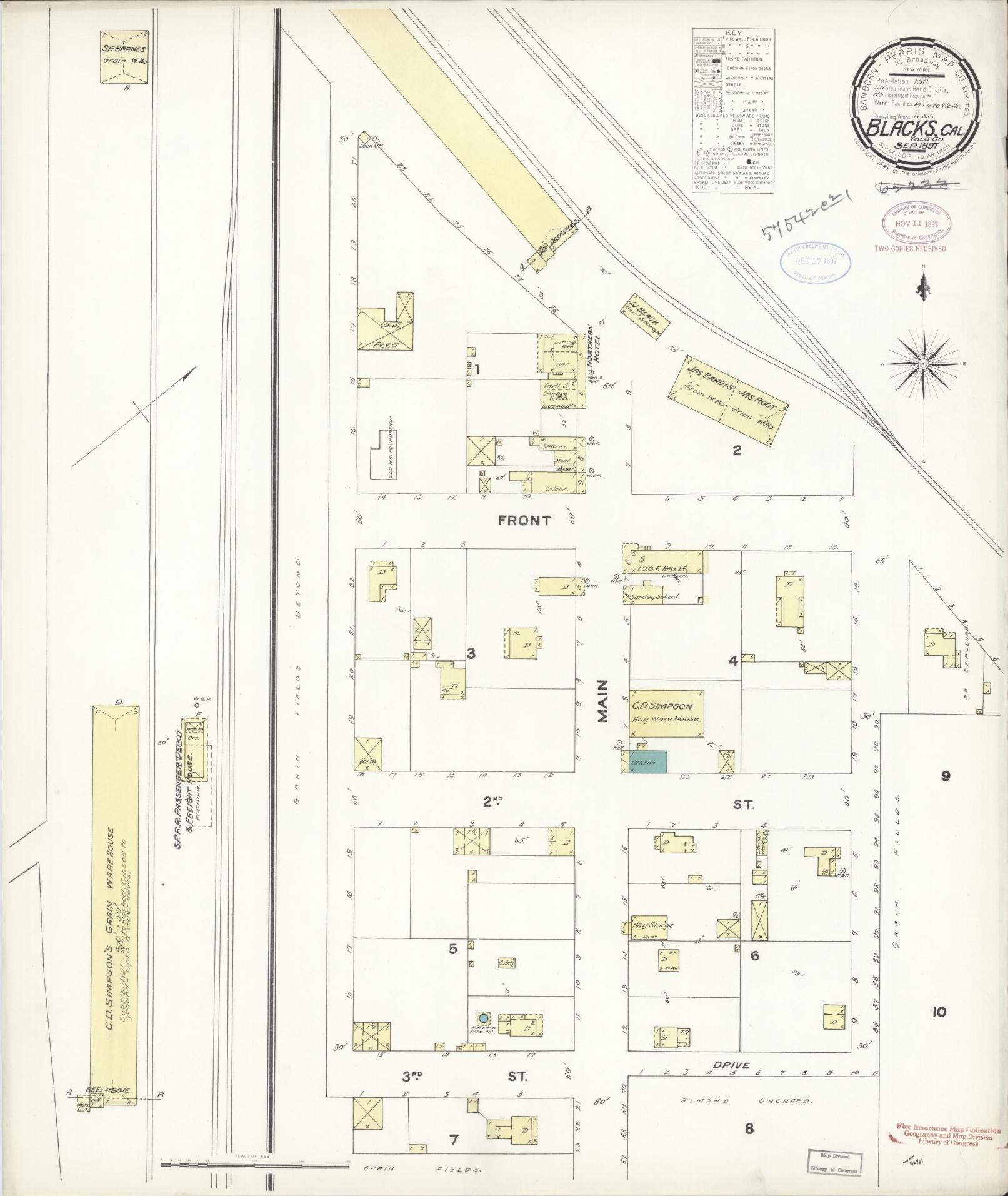 Sanborn Fire Insurance Map from Blacks, Yolo County, California (1897), Sheet #0001 - Historic Sanborn Fire Insurance Map Print, vintage old map wall art, antique decor, genealogy gift, California California map
