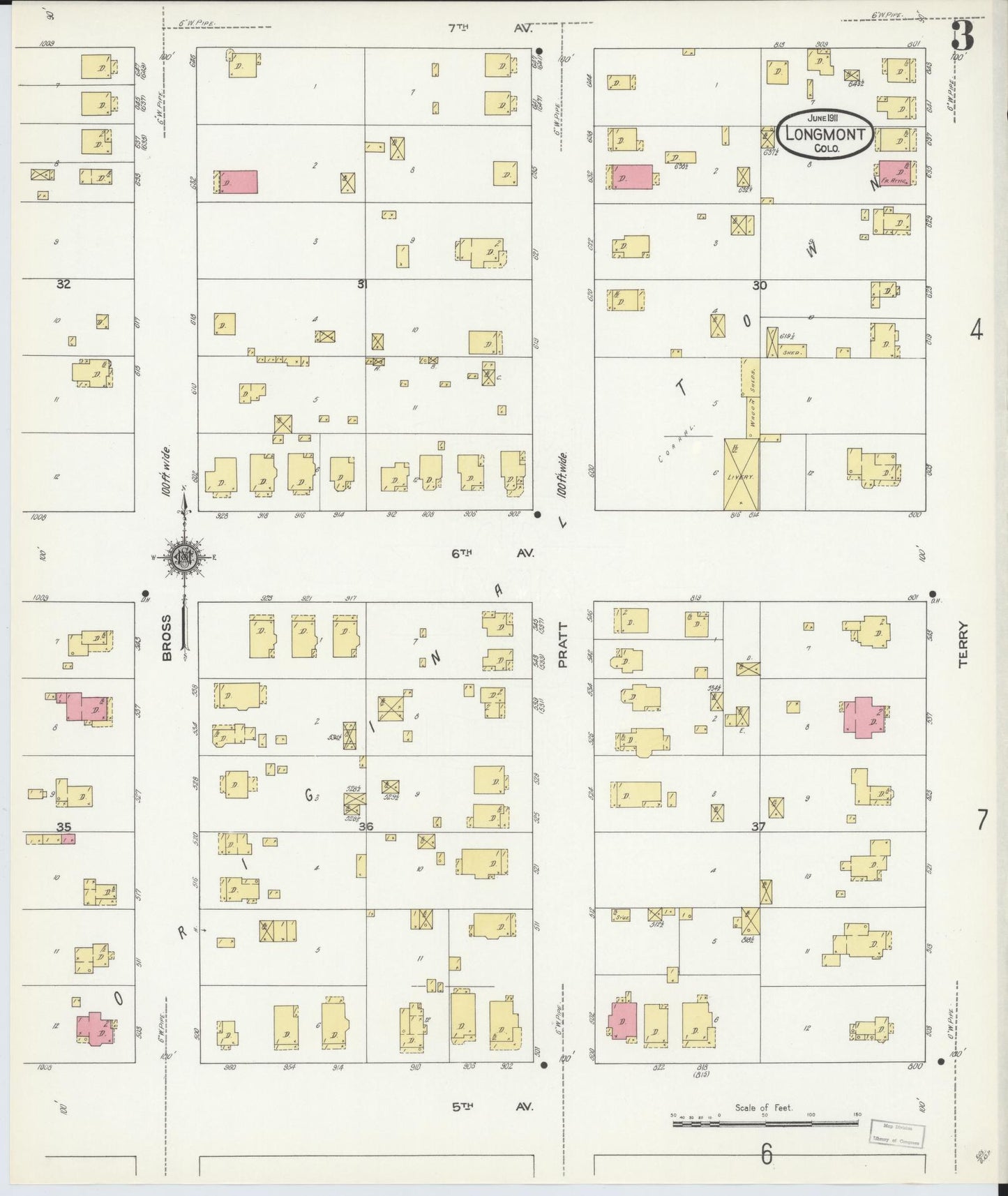 Sanborn Fire Insurance Map from Longmont, Boulder County, Colorado (1911), Sheet #0003 - Complete Map Set gallery image, historic Sanborn map, vintage wall art, Colorado Colorado