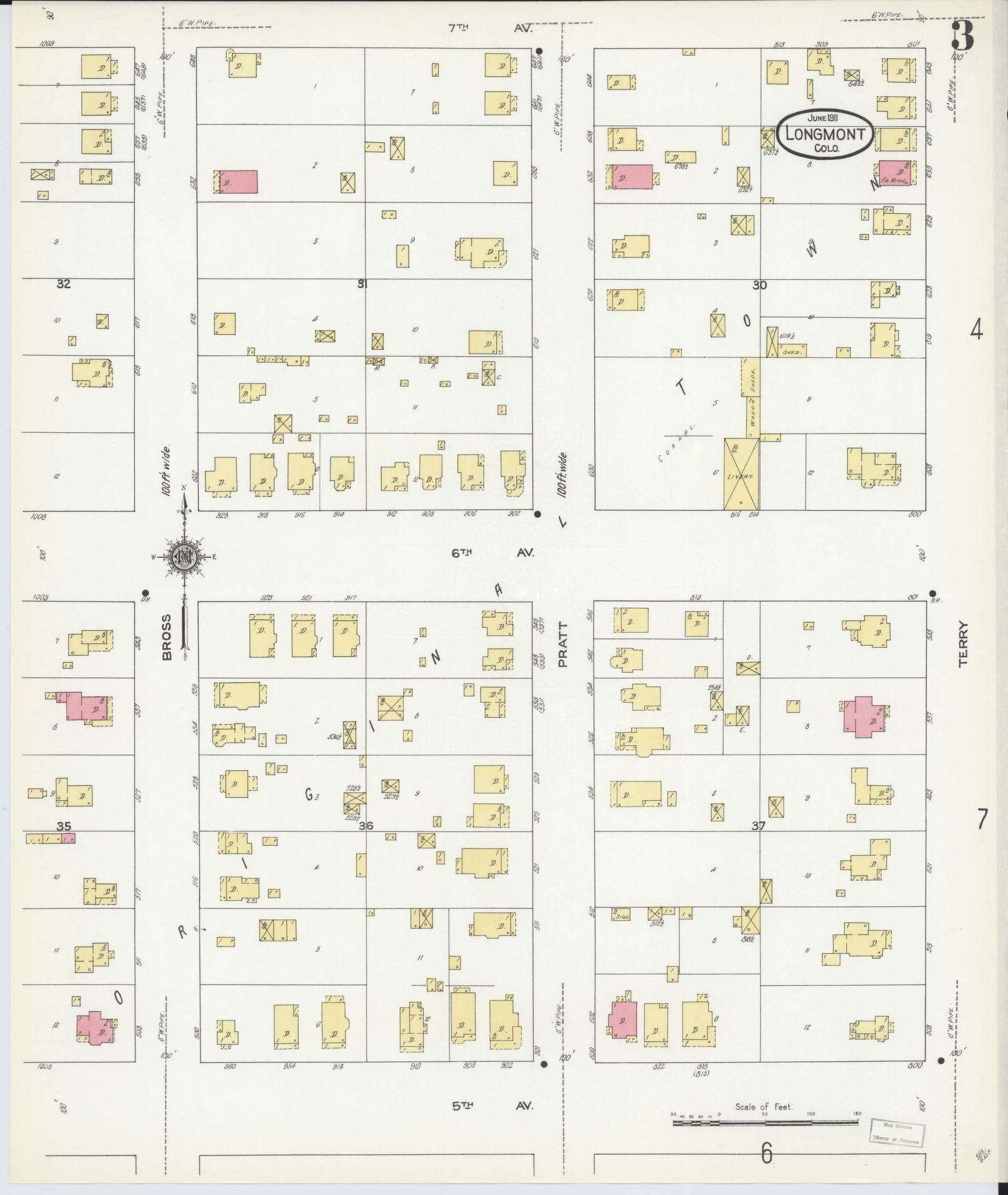 Sanborn Fire Insurance Map from Longmont, Boulder County, Colorado (1911), Sheet #0003 - Complete Map Set gallery image, historic Sanborn map, vintage wall art, Colorado Colorado