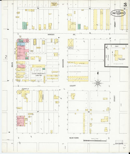 Sanborn Fire Insurance Map from Smith Center, Smith County, Kansas (1899), Sheet #0003 - Complete Map Set gallery image, historic Sanborn map, vintage wall art, Kansas Kansas