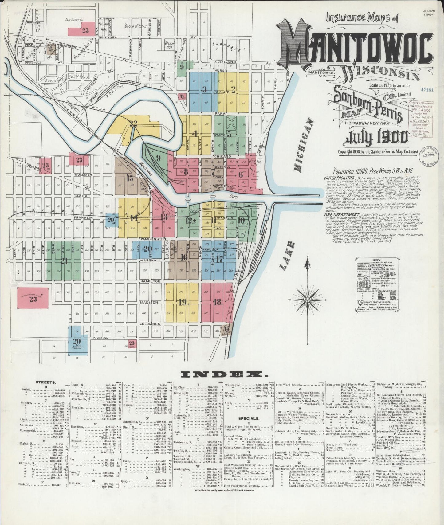 Sanborn Fire Insurance Map from Manitowoc, Manitowoc County, Wisconsin (1900), Sheet #0001 - Complete Map Set gallery image, historic Sanborn map, vintage wall art, Wisconsin Wisconsin