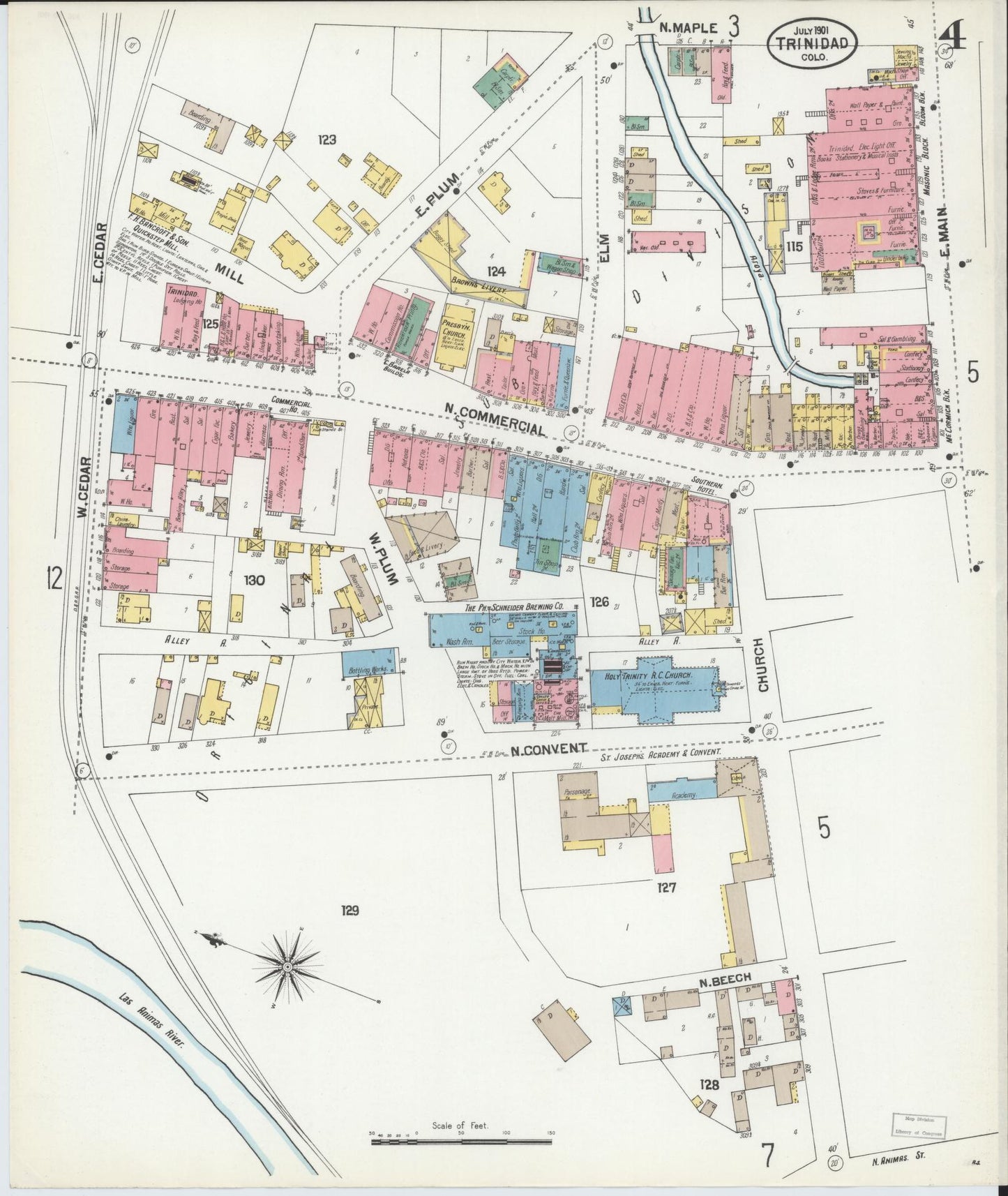 Sanborn Fire Insurance Map from Trinidad, Las Animas County, Colorado (1901), Sheet #0004 - Historic Sanborn Fire Insurance Map Print, vintage old map wall art, antique decor, genealogy gift, Colorado Colorado map