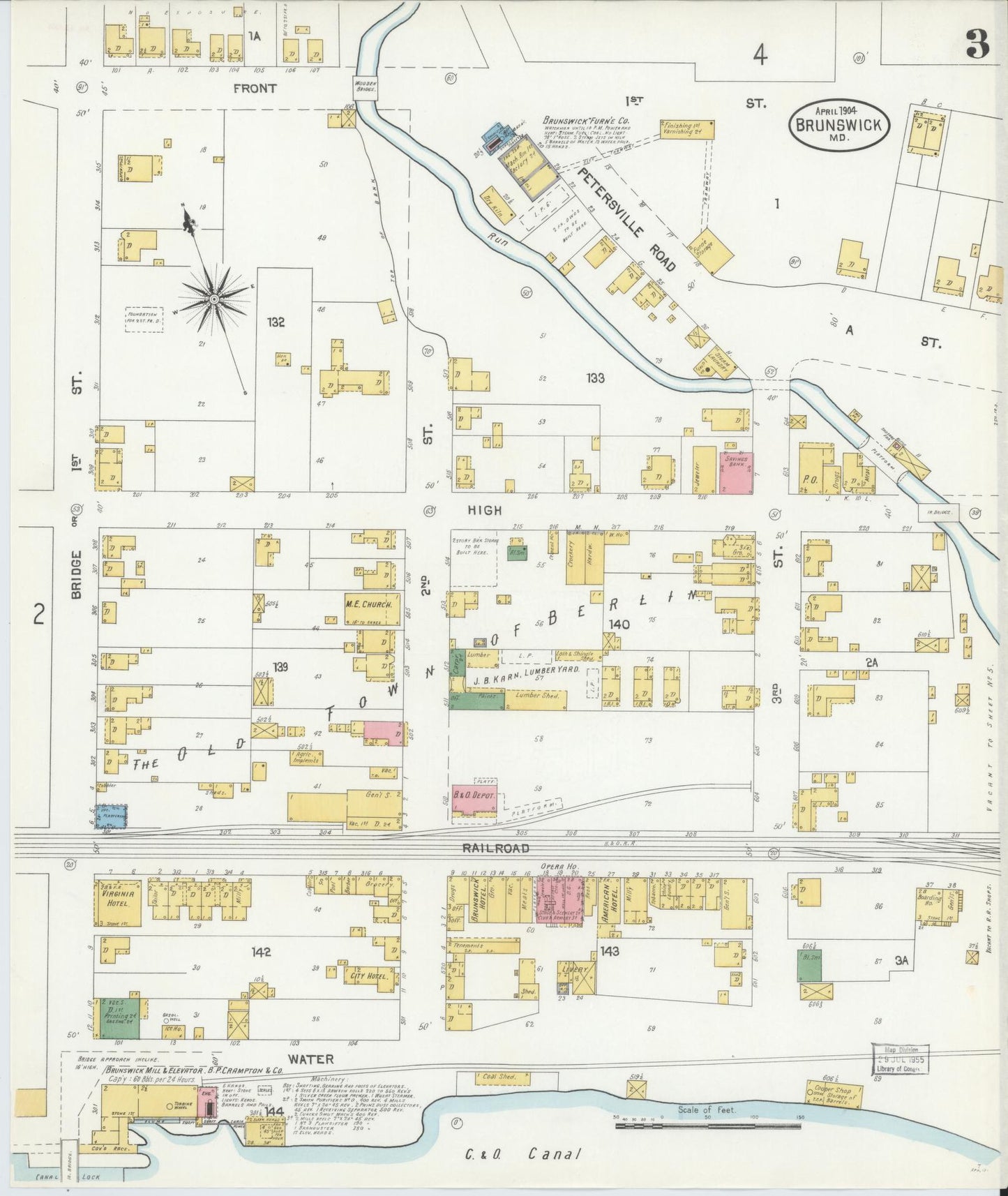 Frederick, Maryland - 1904 - Sanborn Fire Insurance Map, Sheet #0003 - Historic Sanborn Fire Insurance Map Print, Frederick Maryland 1904 0003 vintage old map wall art