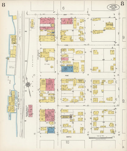 Sanborn Fire Insurance Map from Kelso, Cowlitz County, Washington (1923), Sheet #0008 - Complete Map Set gallery image, historic Sanborn map, vintage wall art, Washington Washington