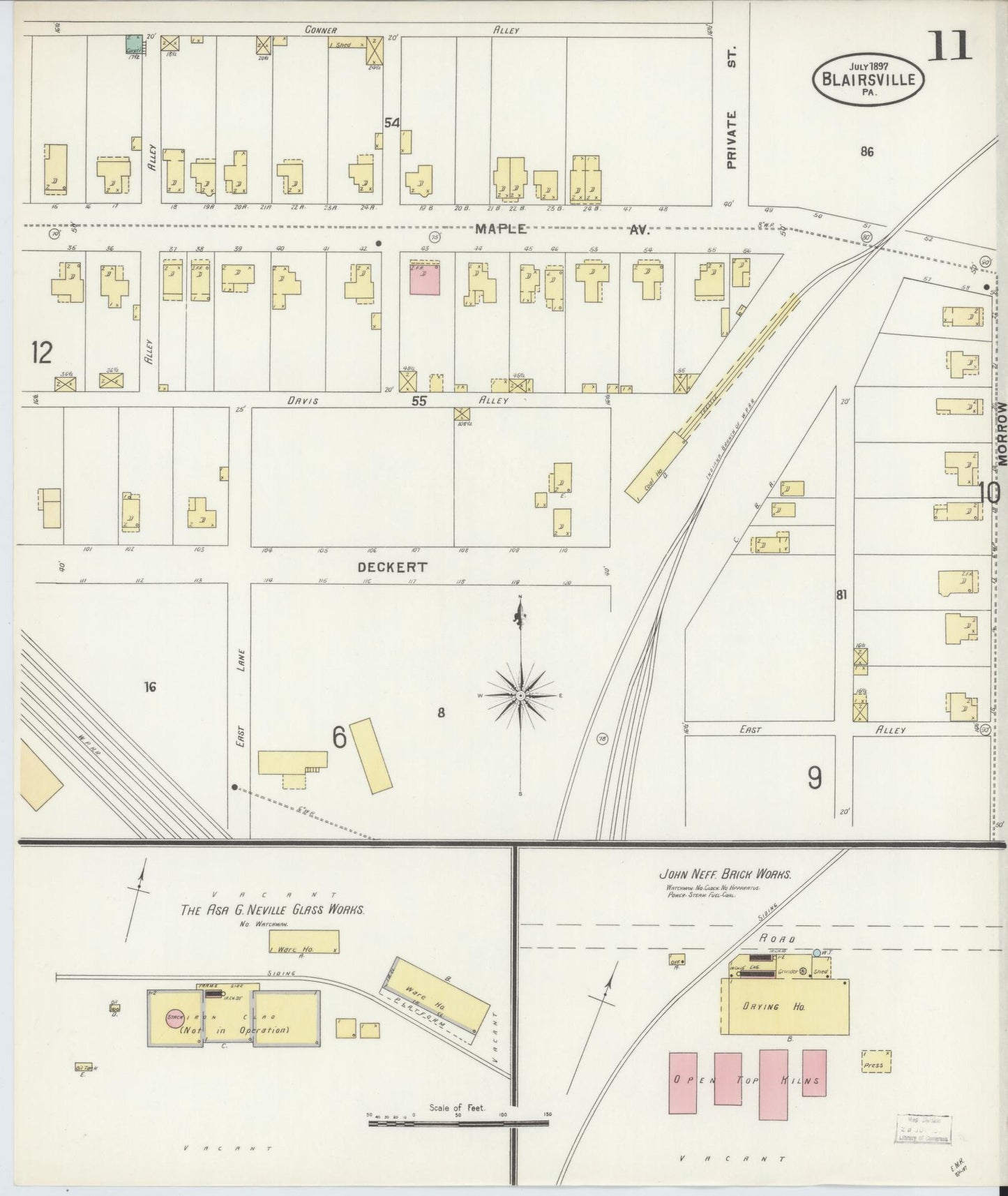 Sanborn Fire Insurance Map from Blairsville, Indiana County, Pennsylvania (1897), Sheet #0011 - Historic Sanborn Fire Insurance Map Print, vintage old map wall art, antique decor, genealogy gift, Pennsylvania Pennsylvania map