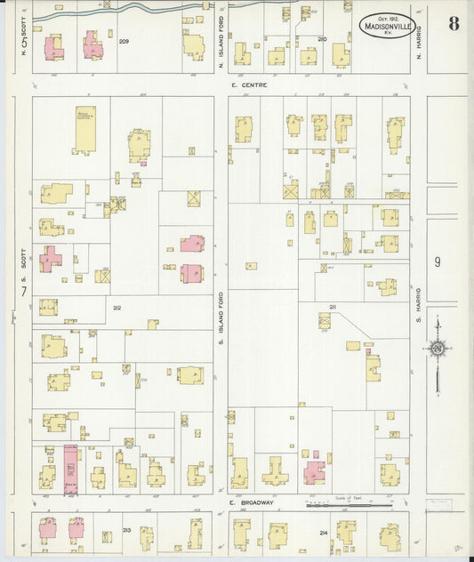 Sanborn Fire Insurance Map from Madisonville, Hopkins County, Kentucky (1912), Sheet #0008 - Historic Sanborn Fire Insurance Map Print, vintage old map wall art, antique decor, genealogy gift, Kentucky Kentucky map
