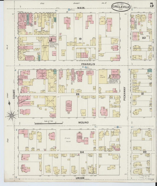 Sanborn Fire Insurance Map from Circleville, Pickaway County, Ohio (1889), Sheet #0005 - Historic Sanborn Fire Insurance Map Print, vintage old map wall art, antique decor, genealogy gift, Ohio Ohio map