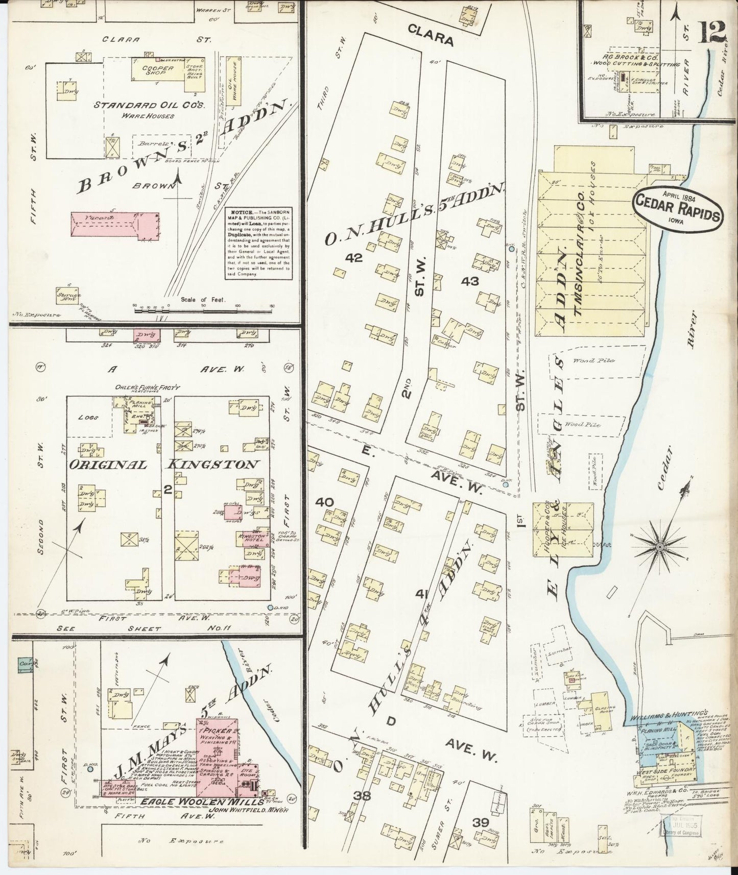 Sanborn Fire Insurance Map from Cedar Rapids, Linn County, Iowa (1884), Sheet #0012 - Historic Sanborn Fire Insurance Map Print, vintage old map wall art